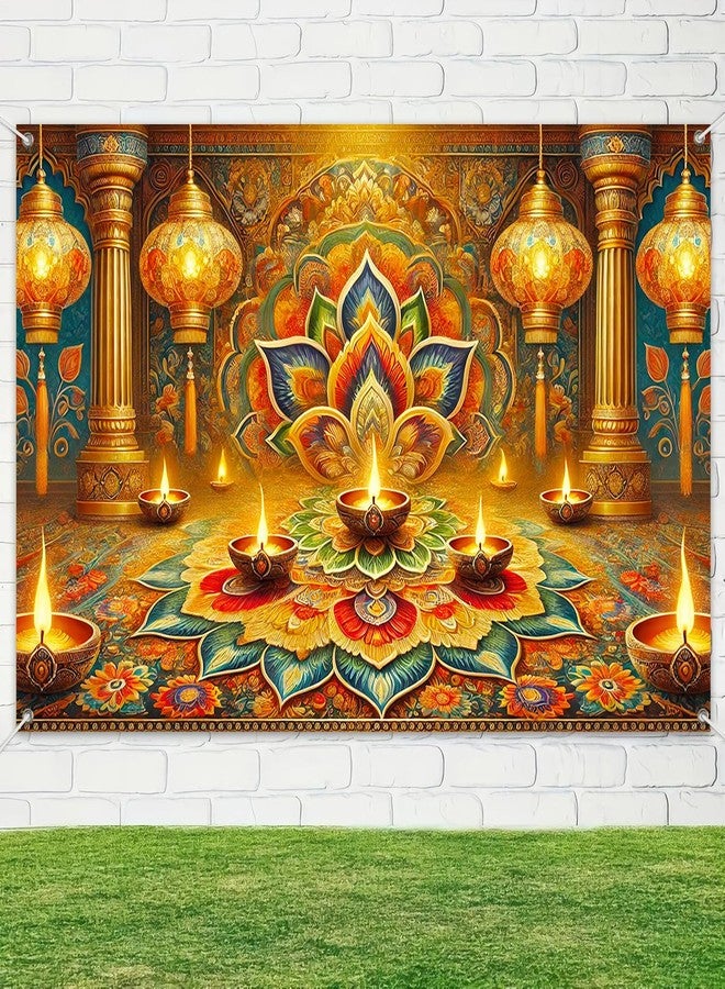 BlissYard Diwali Backdrop Banner Colorful Rangoli Diya Lamps Festival of Lights Photo Booth Background Indian Holiday Party Decoration Wall Hanging 71×43 Inch - Image 4